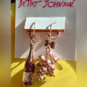 Betsey Johnson Pink and Gold Champagne Earrings
